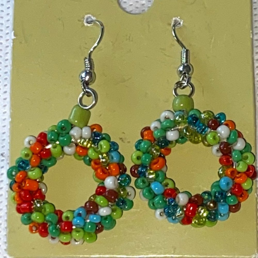 About Color Rainbow of Beads Dangle Hoop Earrings